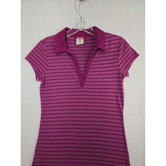 Y2K Union Bay V-Neck Collared Shirt Striped Top Cap Sleeve Purple Pink Women Med - Picture 2 of 7